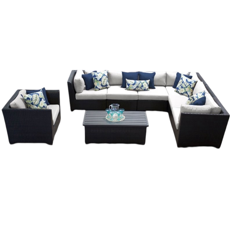 Afuera Living Contemporary 8-Piece Patio Wicker Sofa Set in White