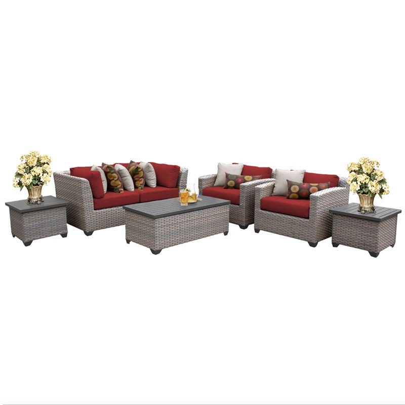 Afuera Living Contemporary 7-Piece Wicker Patio Sofa Set in Red