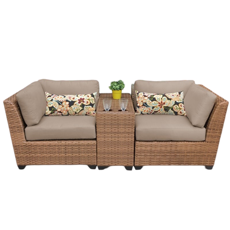 Afuera Living Contemporary 3-Piece Wicker Patio Loveseat in Tan