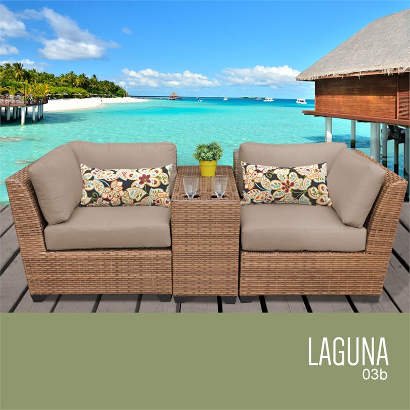 Afuera Living Contemporary 3-Piece Wicker Patio Loveseat in Tan