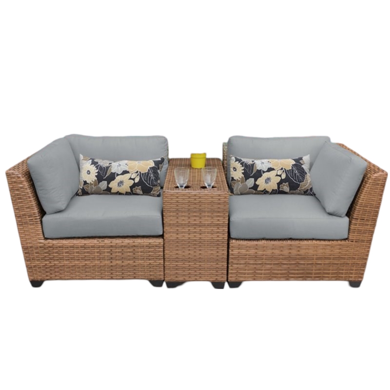 Afuera Living Contemporary 3-Piece Wicker Patio Loveseat in Gray