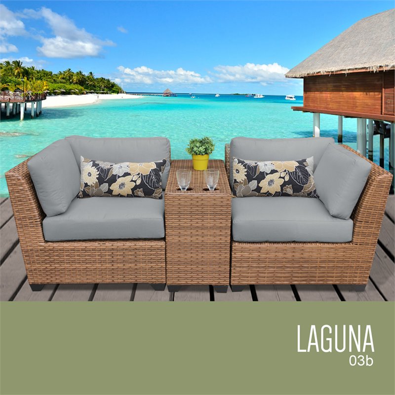 Afuera Living Contemporary 3-Piece Wicker Patio Loveseat in Gray