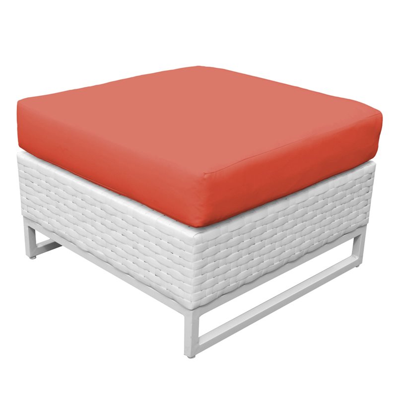 Afuera Living Contemporary Wicker Patio Square Ottoman in Orange