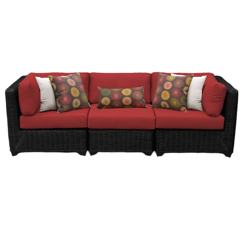 Afuera Living Contemporary Polyethylene Resin 3-Piece Wicker Patio Sofa in Red