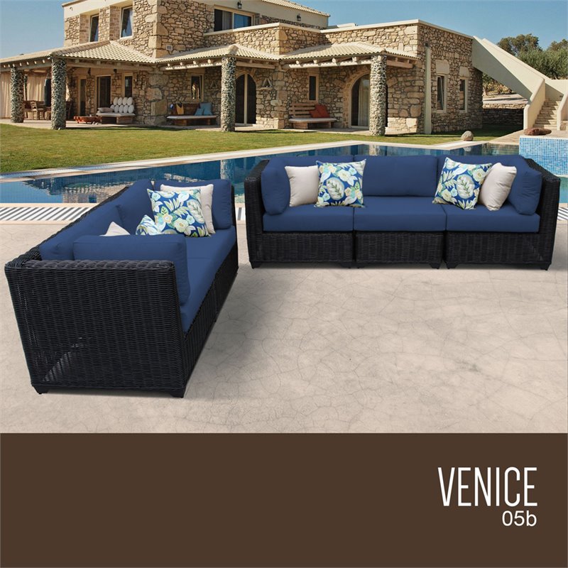 Afuera Living Contemporary 5-Piece Wicker Patio Sofa Set in Blue