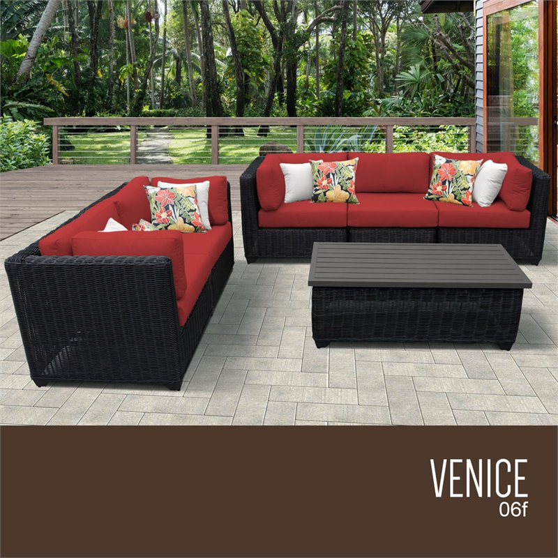 Afuera Living Contemporary 6-Piece Wicker Patio Sofa Set in Red