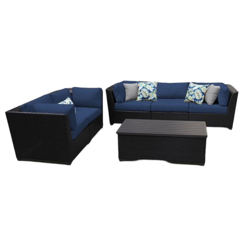 Afuera Living Contemporary 6-Piece Patio Wicker Sofa Set in Blue