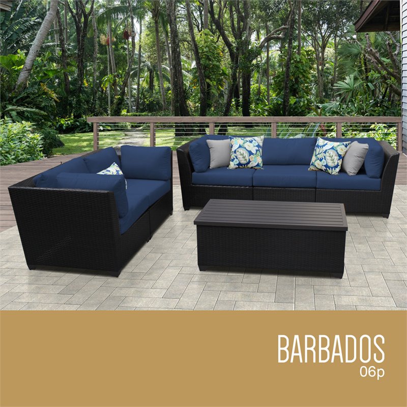 Afuera Living Contemporary 6-Piece Patio Wicker Sofa Set in Blue