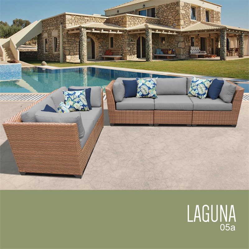 Afuera Living Contemporary 5-Piece Wicker Patio Sofa Set in Gray