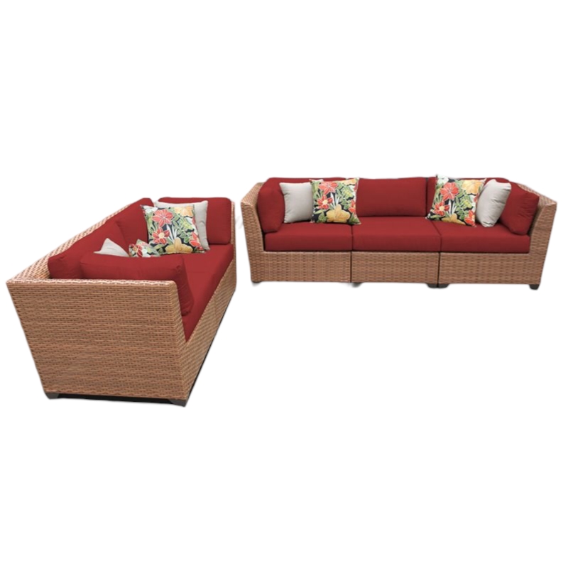 Afuera Living Contemporary 5-Piece Wicker Patio Sofa Set in Red