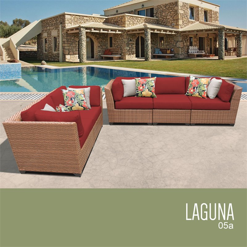 Afuera Living Contemporary 5-Piece Wicker Patio Sofa Set in Red