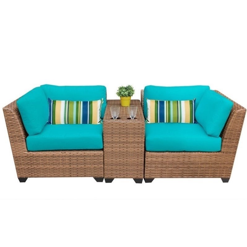 Afuera Living Contemporary 3 Piece Outdoor Wicker Sofa Set in Aruba