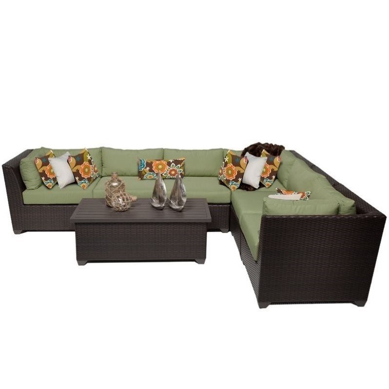 Afuera Living Contemporary 7 Piece Patio Wicker Sofa Set in Cilantro
