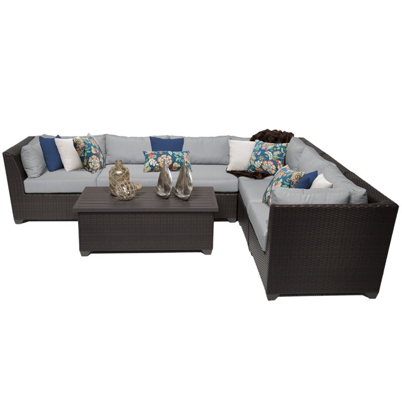 Afuera Living Contemporary 7-Piece Patio Wicker Sectional Set in Gray