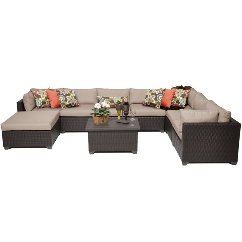 Afuera Living Contemporary 9-Piece Wicker Patio Sectional Set in Tan