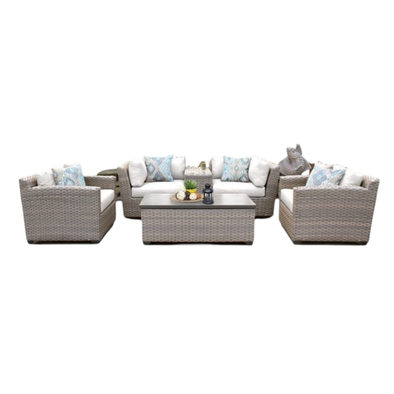 Afuera Living Contemporary 6 Piece Patio Wicker Sofa Set in White