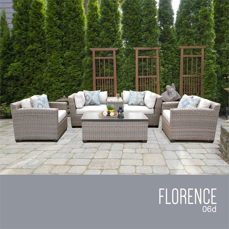 Afuera Living Contemporary 6 Piece Patio Wicker Sofa Set in White