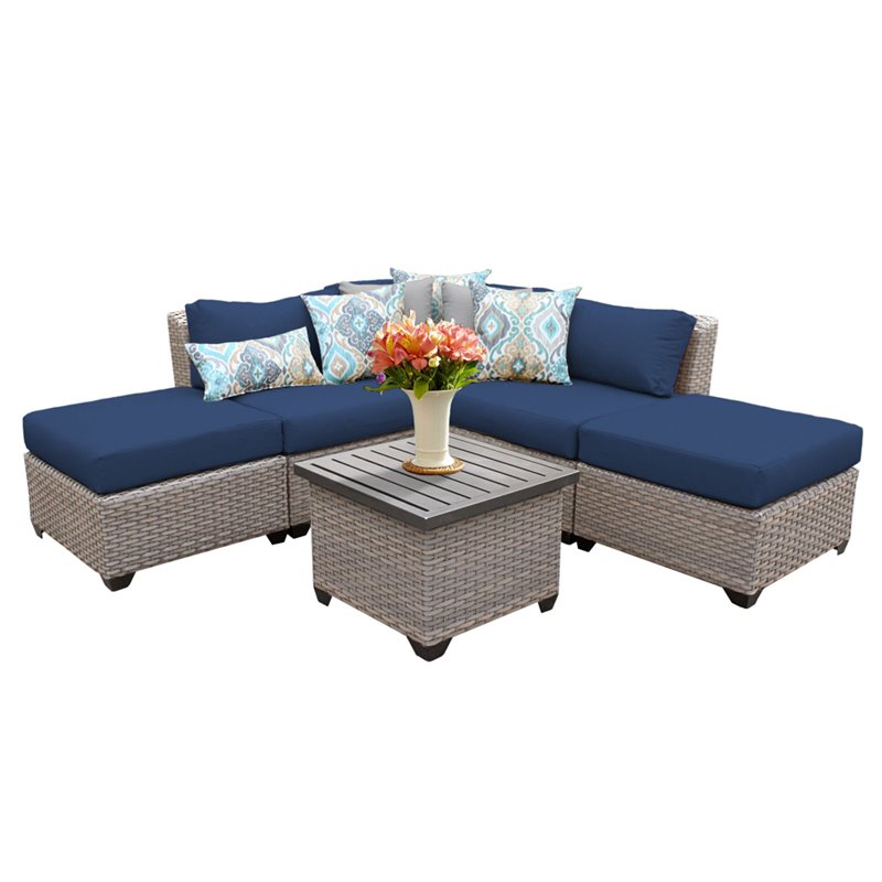 Afuera Living Contemporary 6 Piece Patio Wicker Sectional Set in Navy