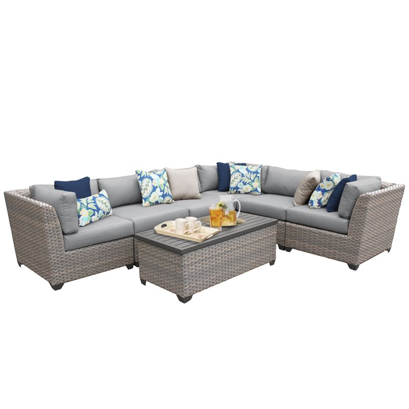 Afuera Living Contemporary 7-Piece Wicker Patio Sectional in Gray