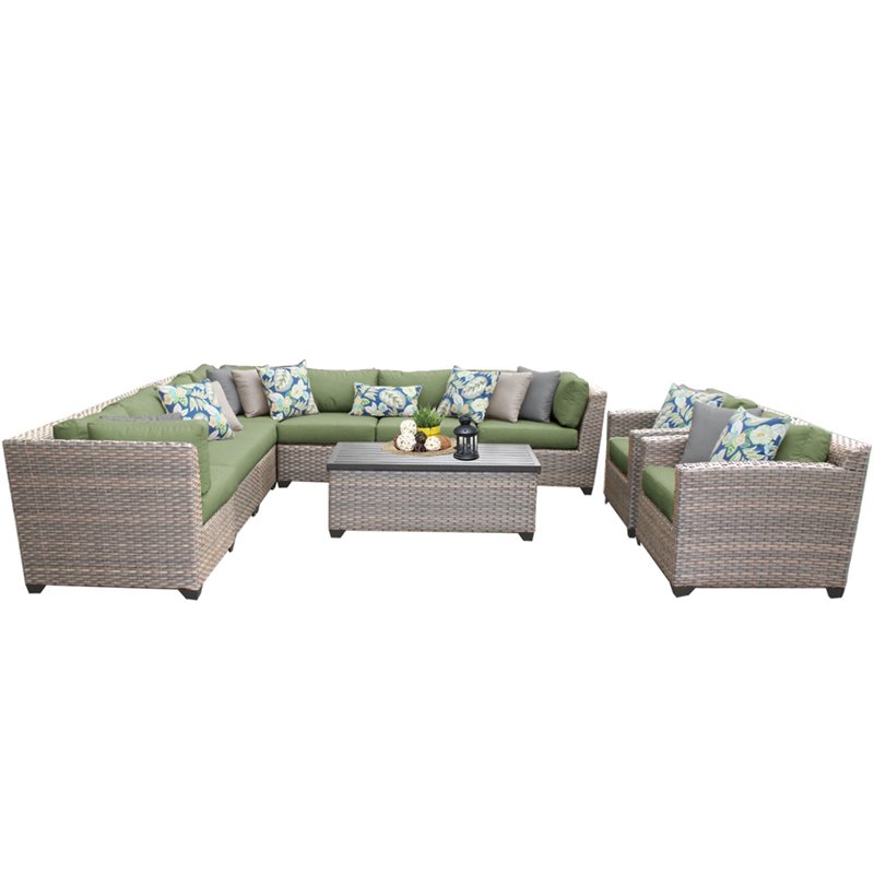 Afuera Living Contemporary 10-Piece Patio Wicker Sofa Set in Green