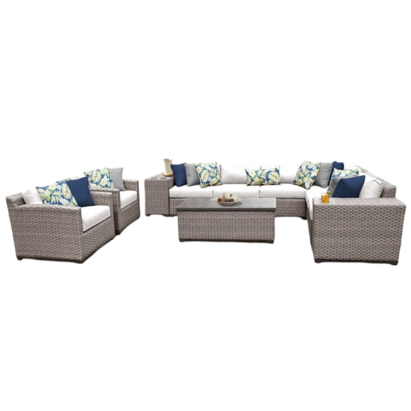 Afuera Living Contemporary 11-Piece Patio Wicker Sofa Set in White