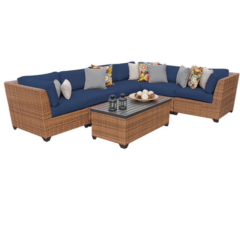 Afuera Living Contemporary 7-Piece Patio Wicker Sectional Set in Navy