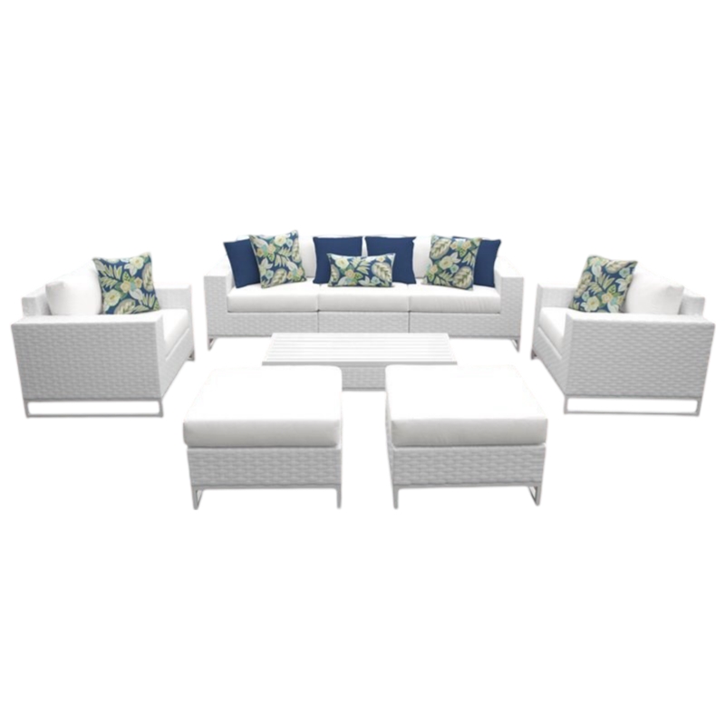 Afuera Living Contemporary 8-Piece Patio Sofa Set in White and Blue