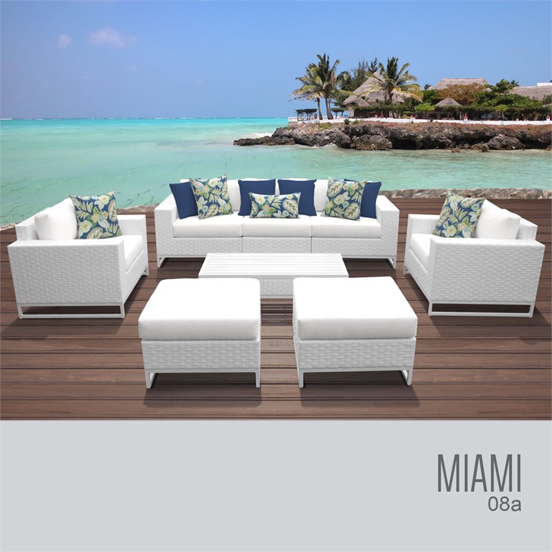 Afuera Living Contemporary 8-Piece Patio Sofa Set in White and Blue