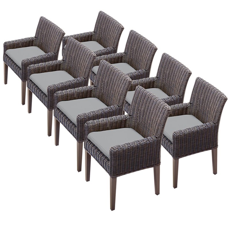 Afuera Living Contemporary Patio Dining Arm Chair in Gray (Set of 8)