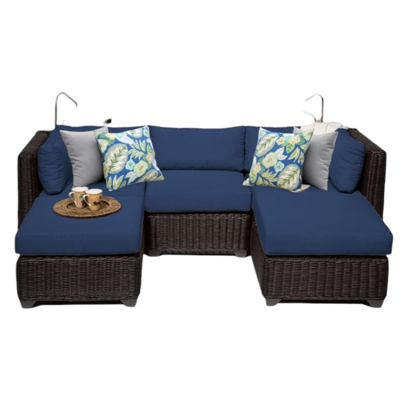 Afuera Living Contemporary 5-Piece Wicker Patio Sectional in Navy