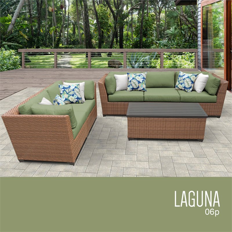 Afuera Living Contemporary 6-Piece Wicker Patio Sofa Set in Green