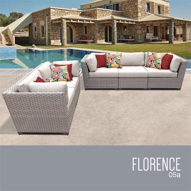 Afuera Living Contemporary 5-Piece Patio Wicker Sofa Set in Beige