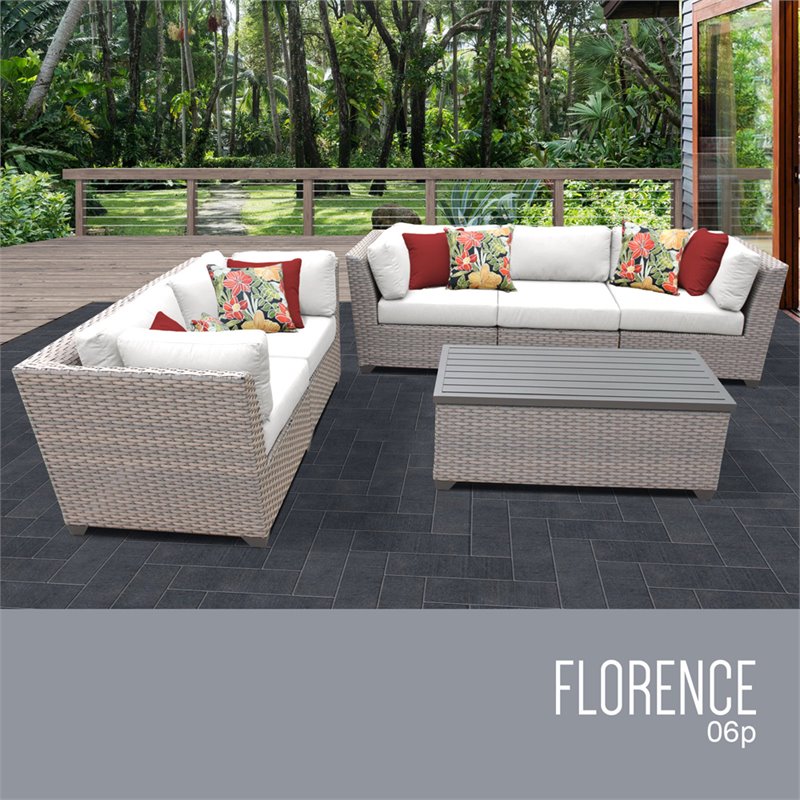 Afuera Living Contemporary 6-Piece Patio Wicker Sofa Set in White
