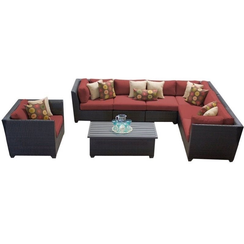 Afuera Living Contemporary 8 Piece Patio Wicker Sofa Set in Terracotta