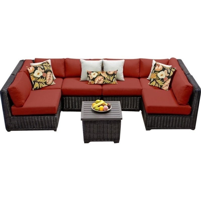 Afuera Living Contemporary 7 Piece Outdoor Wicker Sofa Set in Terracotta
