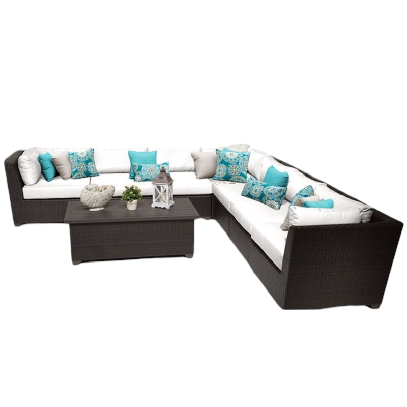 Afuera Living Contemporary 8-Piece Patio Wicker Sectional Set in White
