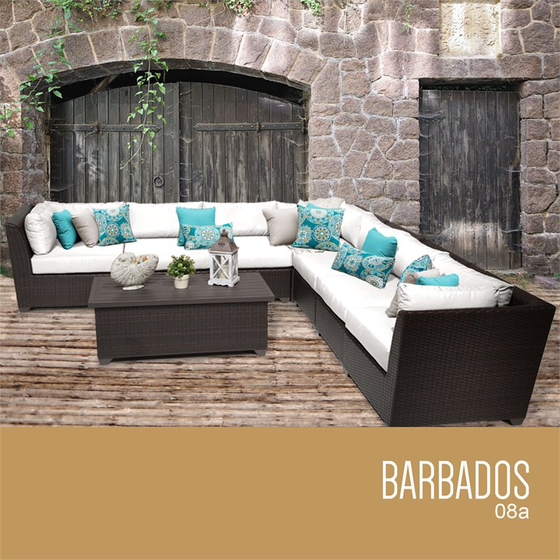 Afuera Living Contemporary 8-Piece Patio Wicker Sectional Set in White