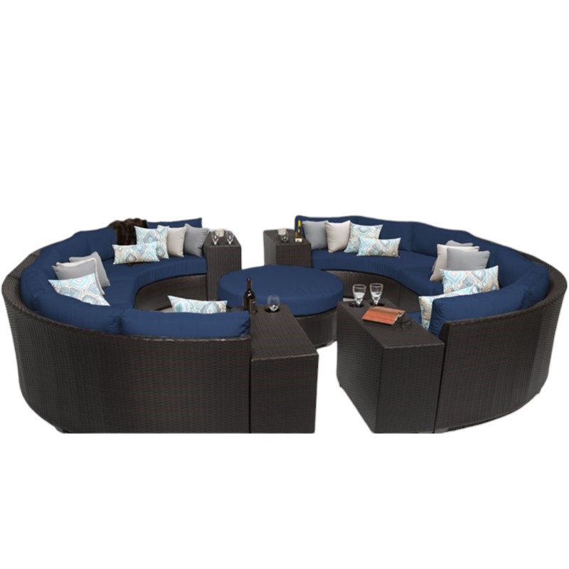 Afuera Living Contemporary 11-Piece Patio Wicker Sectional Set in Navy