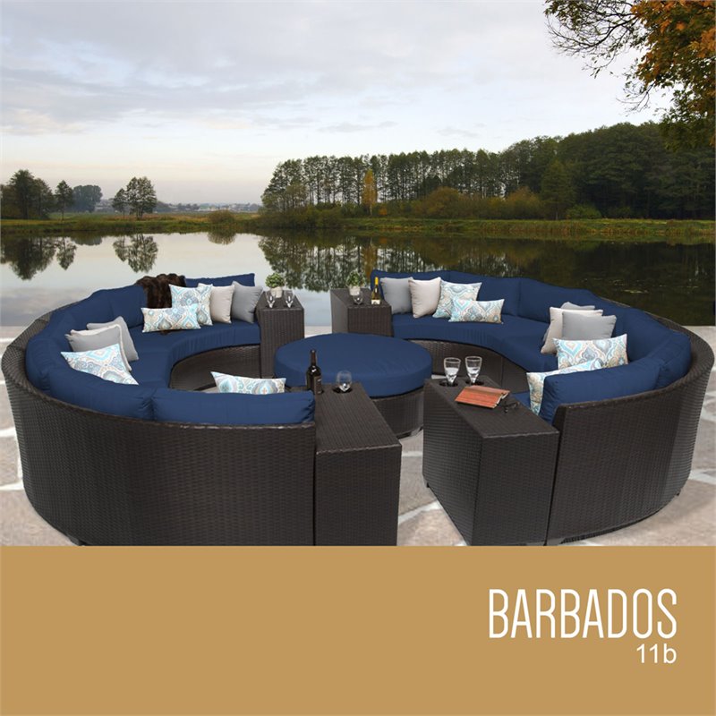 Afuera Living Contemporary 11-Piece Patio Wicker Sectional Set in Navy