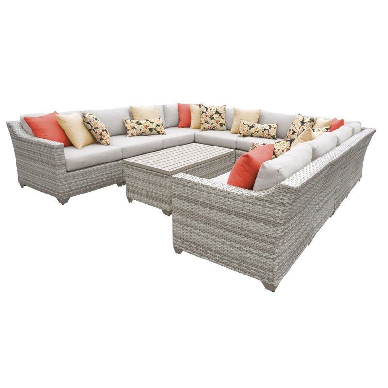 Afuera Living Contemporary 11 Piece Patio Wicker Sectional Set in Beige