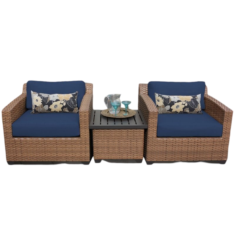 Afuera Living Contemporary 3-Piece Patio Wicker Conversation Set in Navy