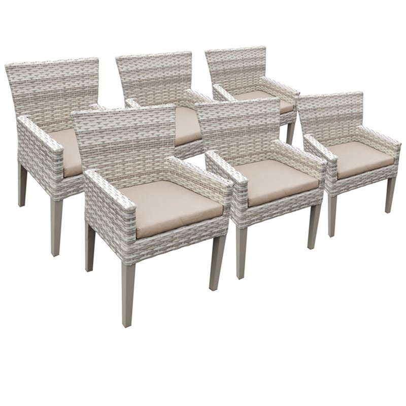 Afuera Living Contemporary Patio Dining Arm Chair in Wheat (Set of 6)