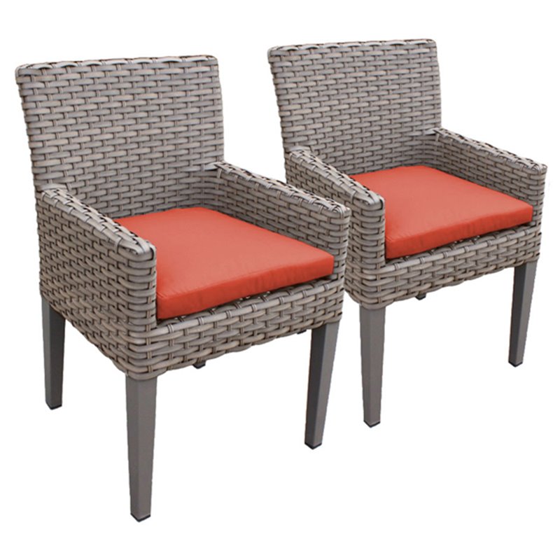 Afuera Living Contemporary Patio Dining Arm Chair in Orange (Set of 2)