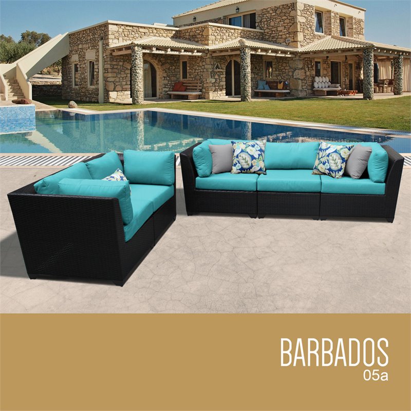 Afuera Living Contemporary 5-Piece Patio Wicker Sofa Set in Turquoise