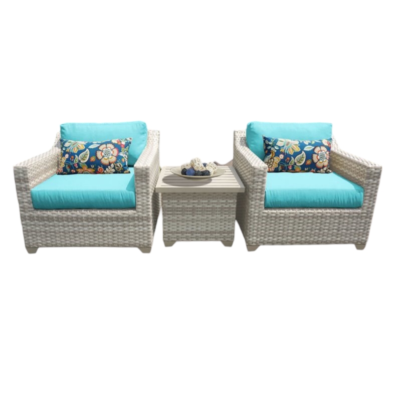 Afuera Living 3-Piece Patio Wicker Conversation Set in Turquoise