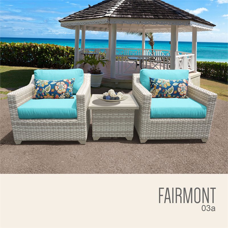 Afuera Living 3-Piece Patio Wicker Conversation Set in Turquoise