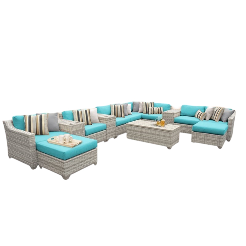 Afuera Living 14 Piece Patio Wicker Sectional Set in Turquoise