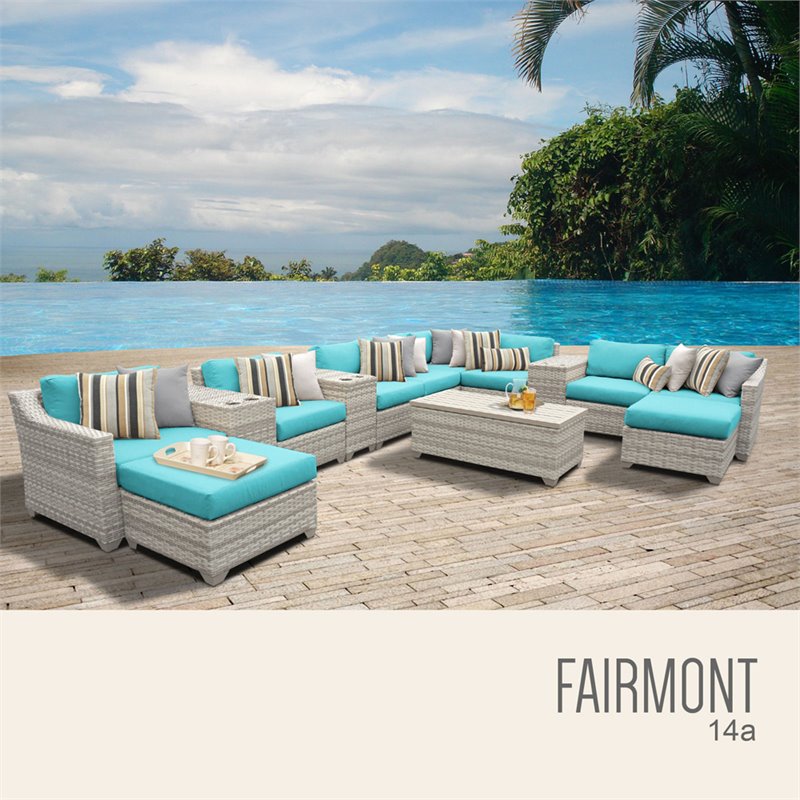 Afuera Living 14 Piece Patio Wicker Sectional Set in Turquoise