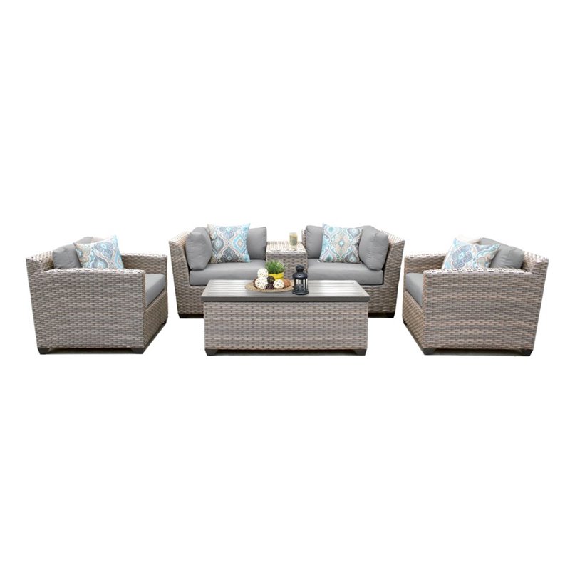 Afuera Living 6 Piece Wicker Adjustable Patio Sofa Set in Gray