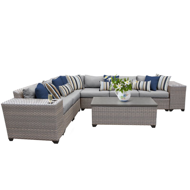 Afuera Living 9 Piece Wicker Sectional Set with Gray Cushions